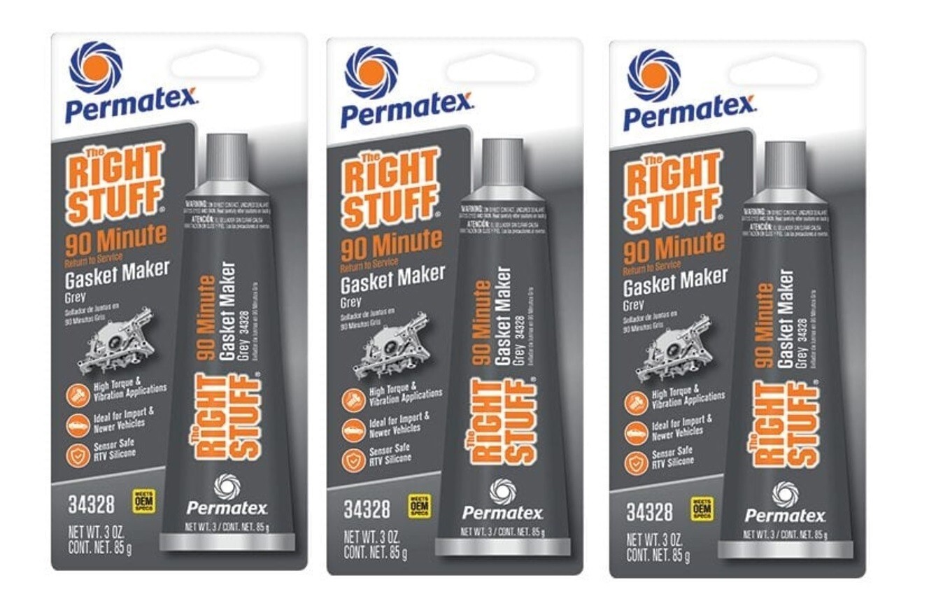 3 ~ Permatex The Right Stuff 90 Minute Grey Type 1 High Temp Gasket Maker .3 oz