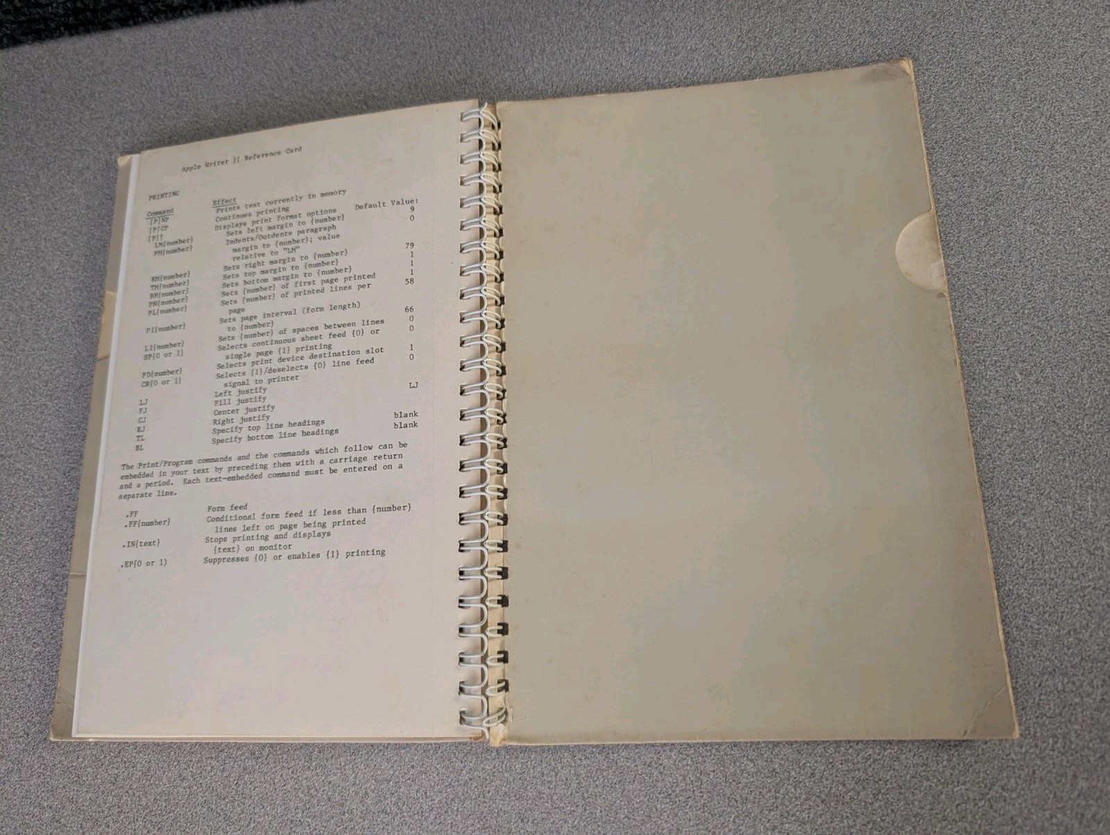 Original spiral-bound Apple Writer ][ Operating Manual (1981)