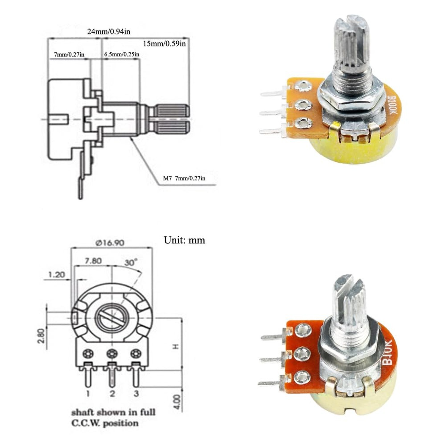 110Pcs Potentiometer Kit, Potentiometer Knobs, 11 Values 500 1K 2K 5K 10K 20K...
