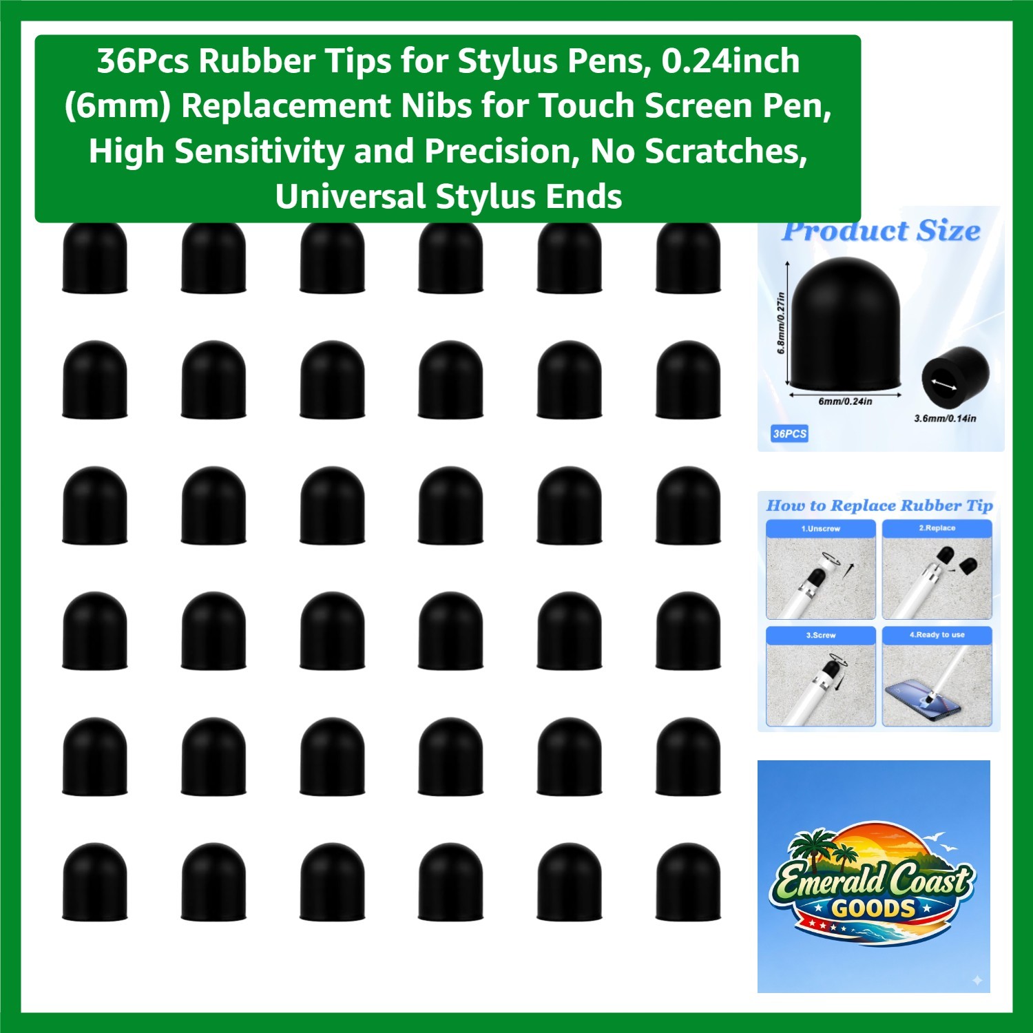 Universal Rubber Stylus Pen Tips - 36Pcs 0.24 inch for Tablets and Smartphones