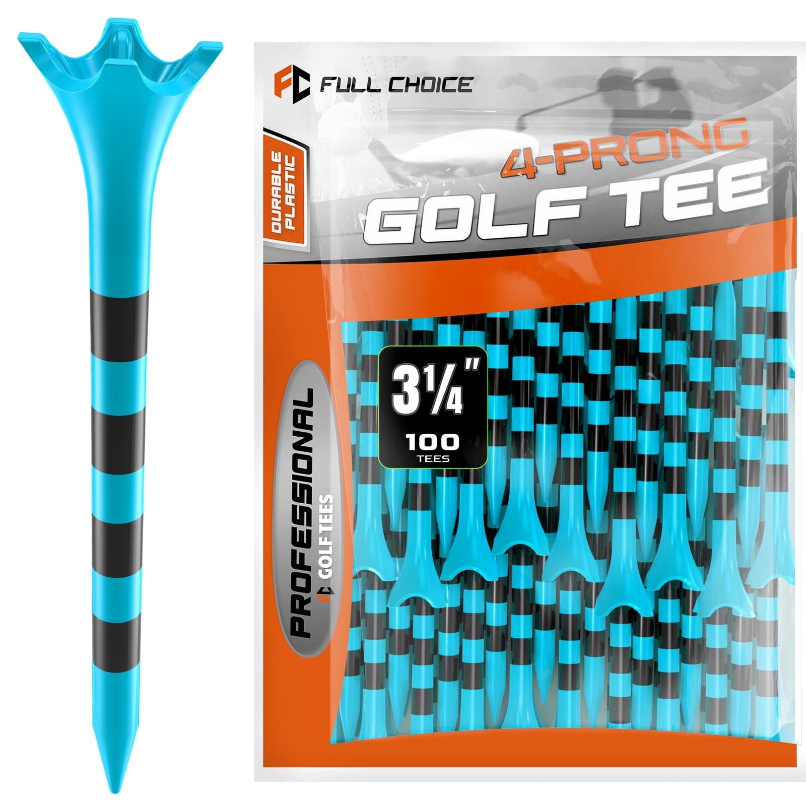 Full Choice100 Pack 31/4" Plastic Golf Tees, Enhanced Durability & Stability,...