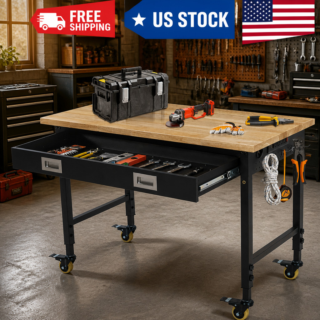 48"x 24"Workbench,Heavy Work Bench 2000LBS Garage Workbenchs with Power Duty