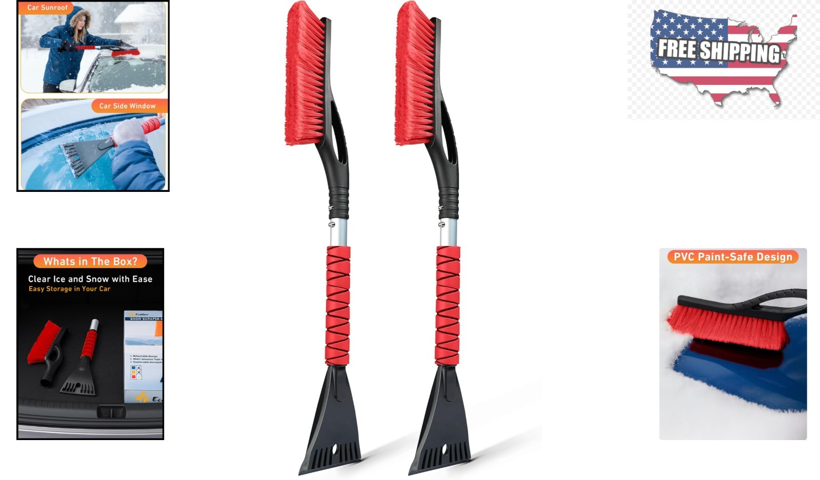 Effortless 27-Inch Snow Brush & Ice Scraper Set - Red, Scratch-Free, and Durable