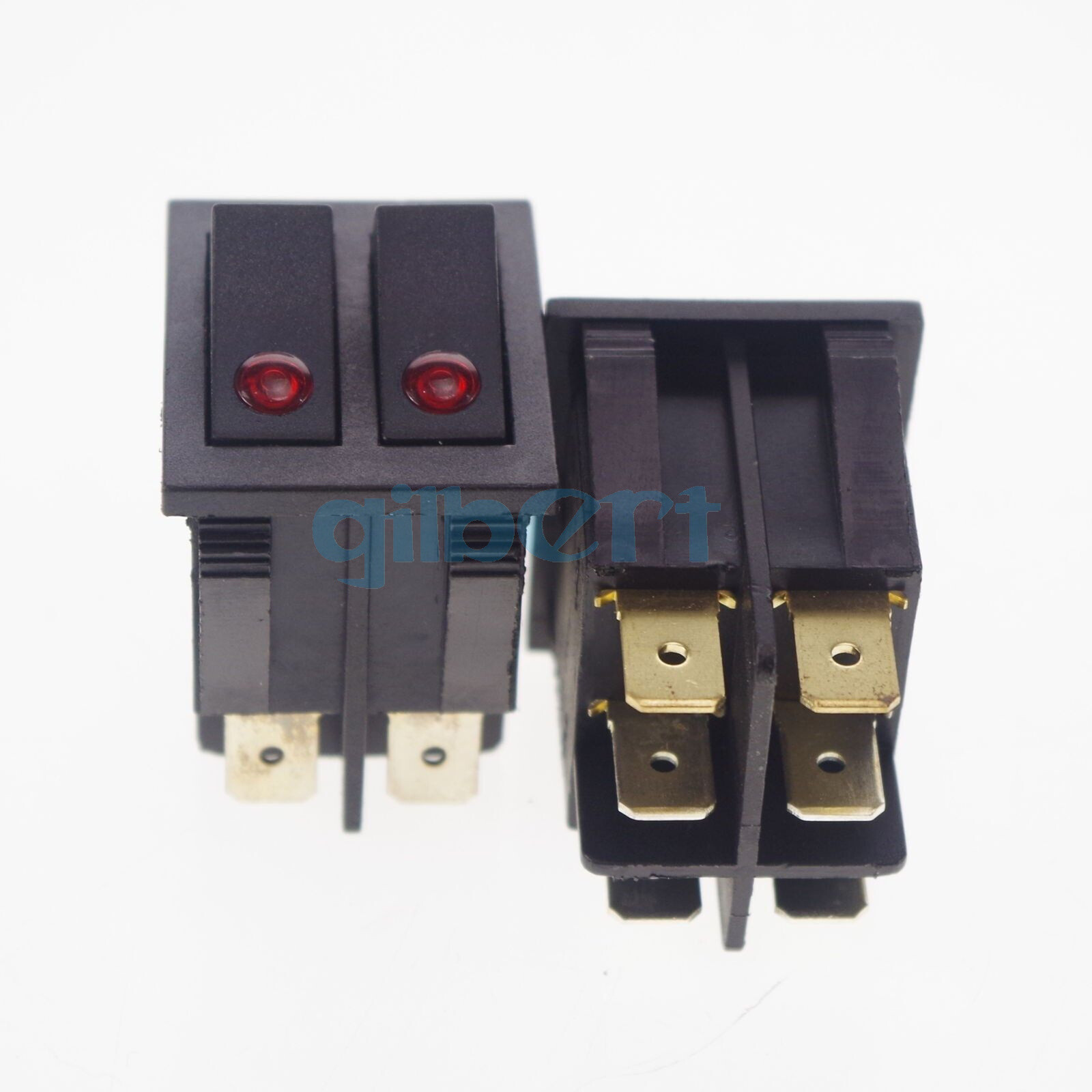 LOT2 6 Pins DPDT 2 Positions Black With Red Lamp Rocker Switch KCD8-212N
