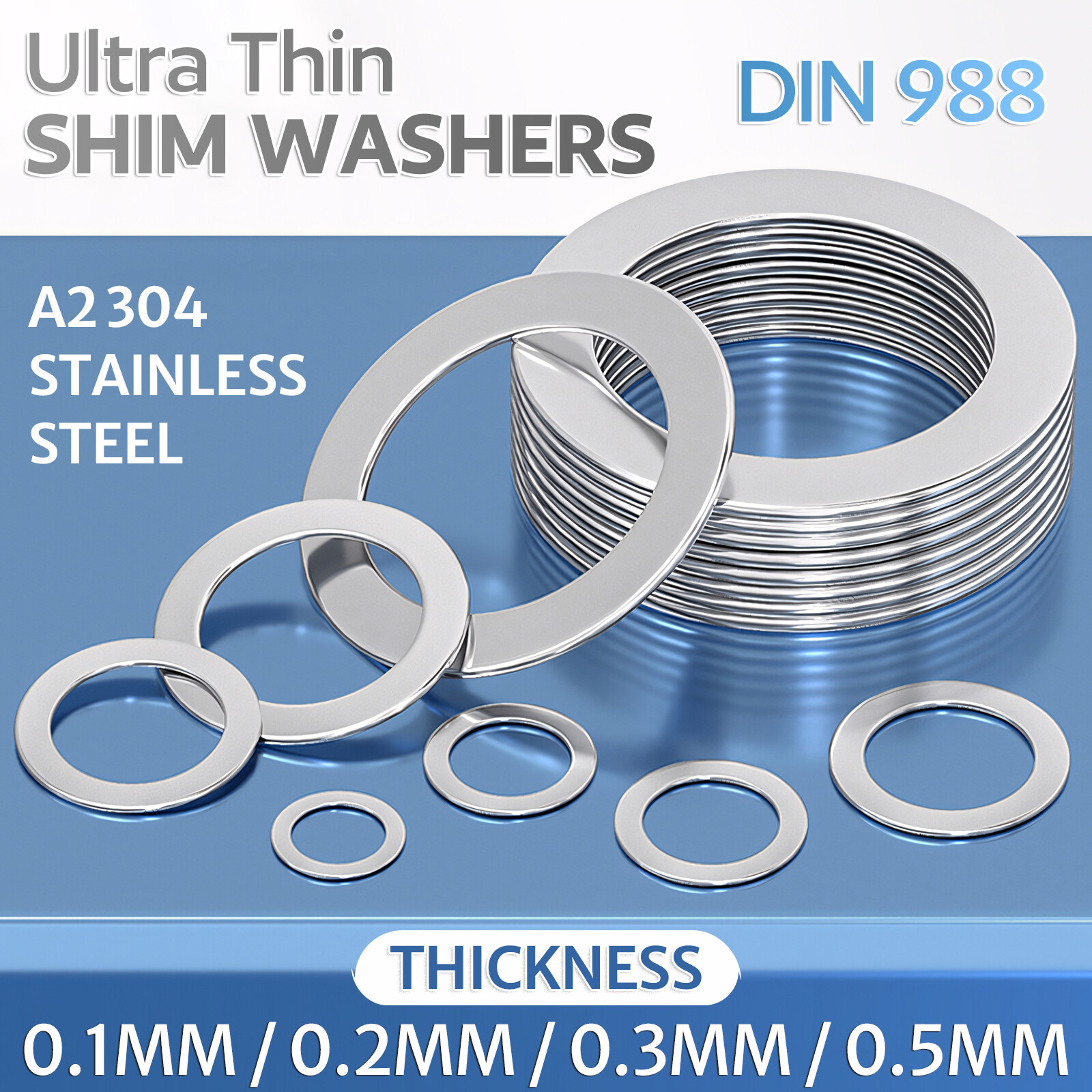 G304 Stainless Steel Ultra Thin Flat Washer Ultrathin Shim Plain Gasket M3 - M40