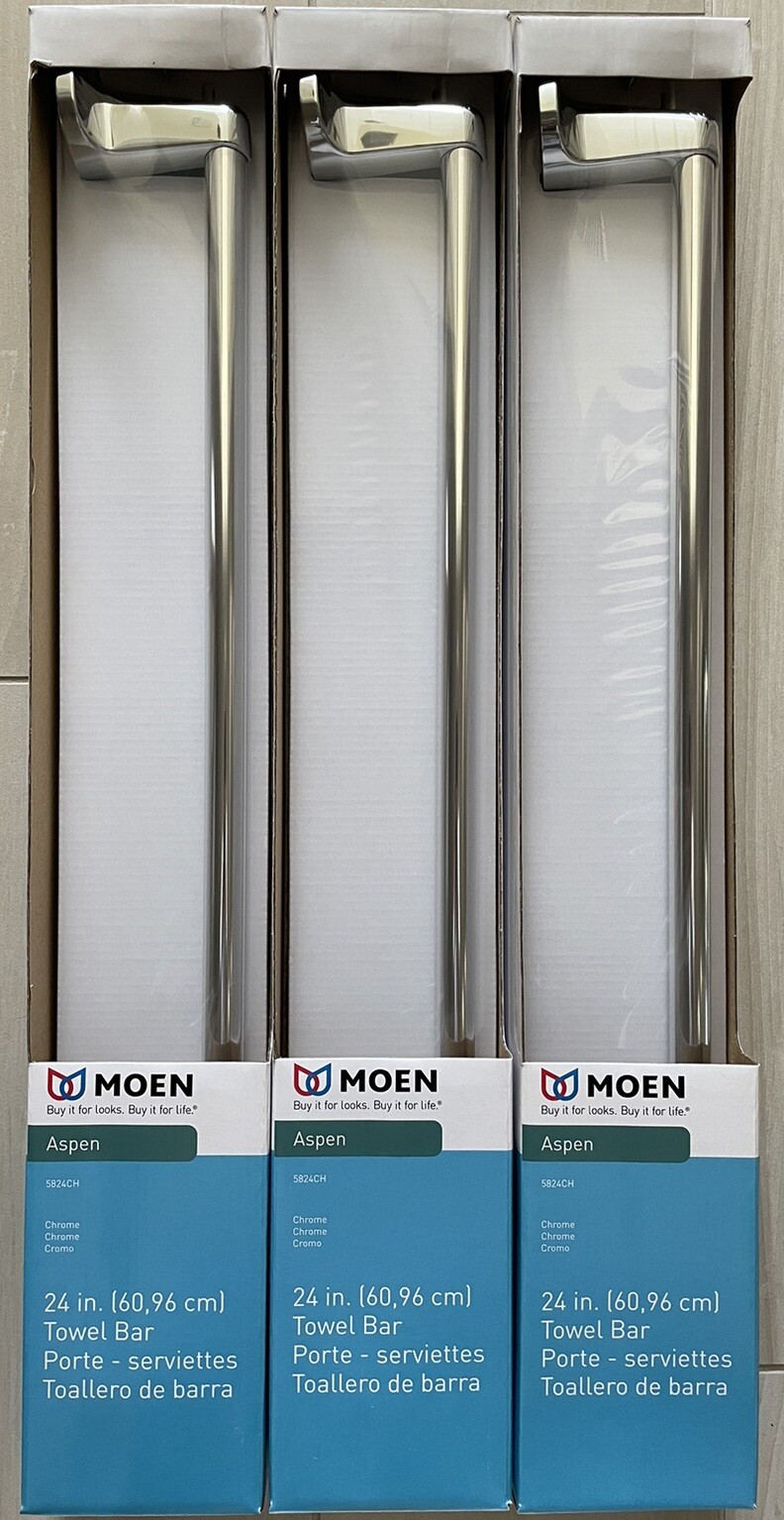 3 pack Moen Aspen 24" Towel Bar CHROME Finish 5824CH **NEW SEALED**