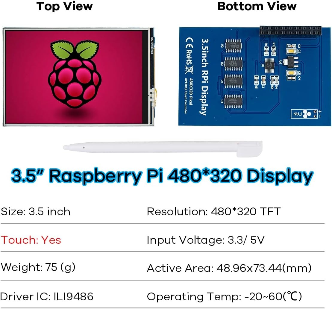 3.5 Inch 480x320 Touch Screen TFT LCD SPI Display Panel for Raspberry Pi B,...