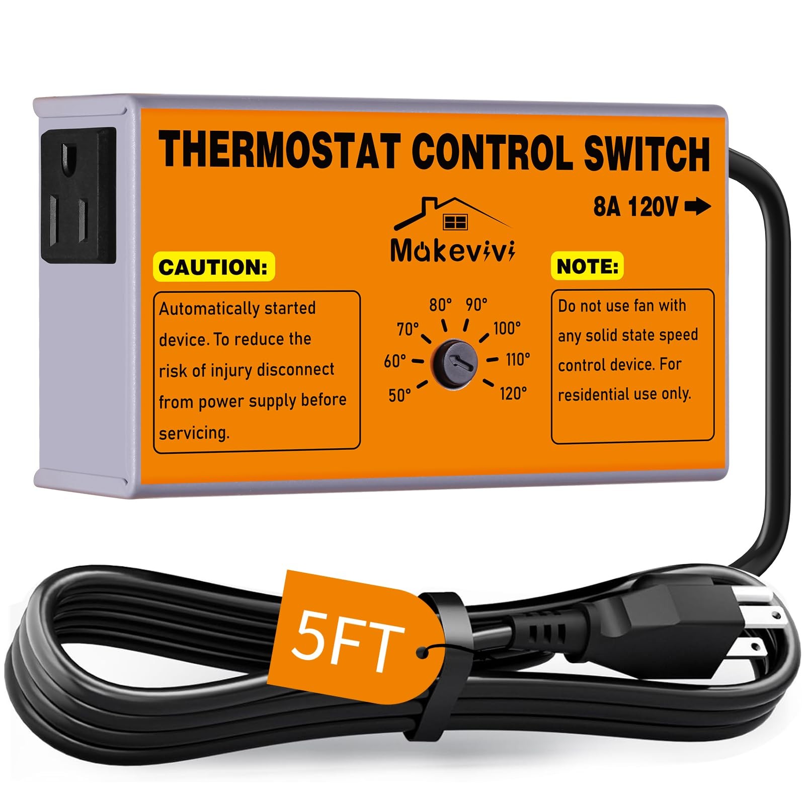 Adjustable Attic Fan Thermostat with Overload Protector Easy Install