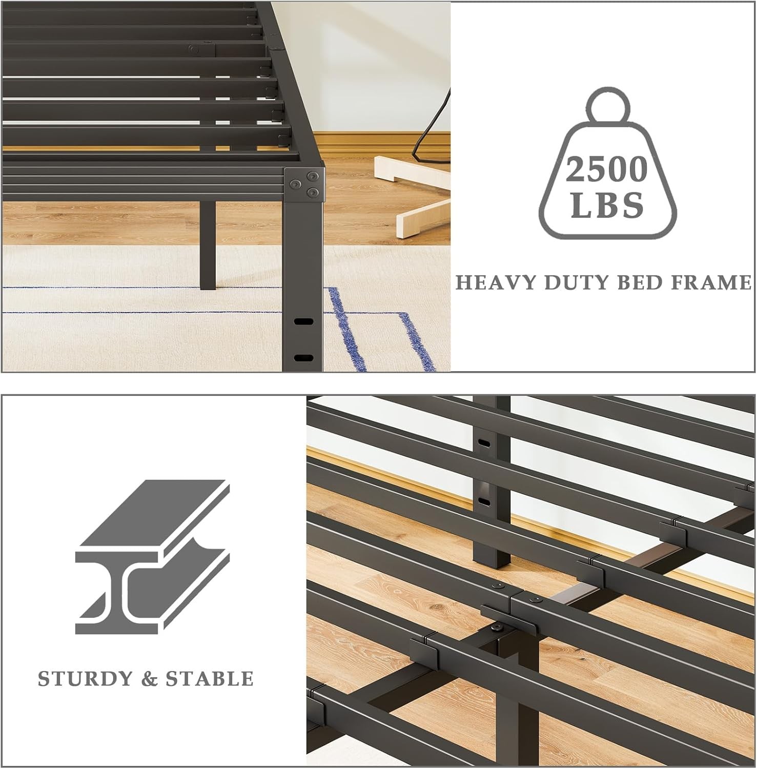 Bed-Frame-Queen 14 Inch Metal Platform Bed-Frame No Box Spring Needed Heavy Duty