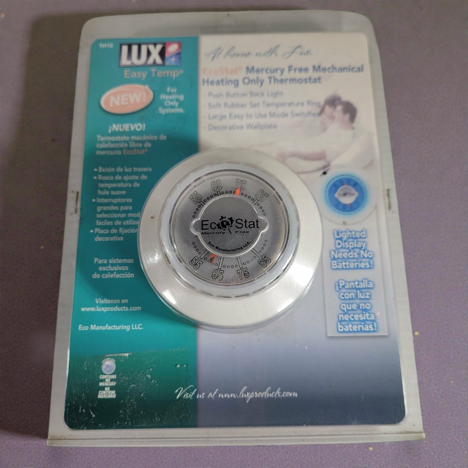 Lux Easy Temp THC15 Heating Cooling Mechanical Thermostat Lighted Display