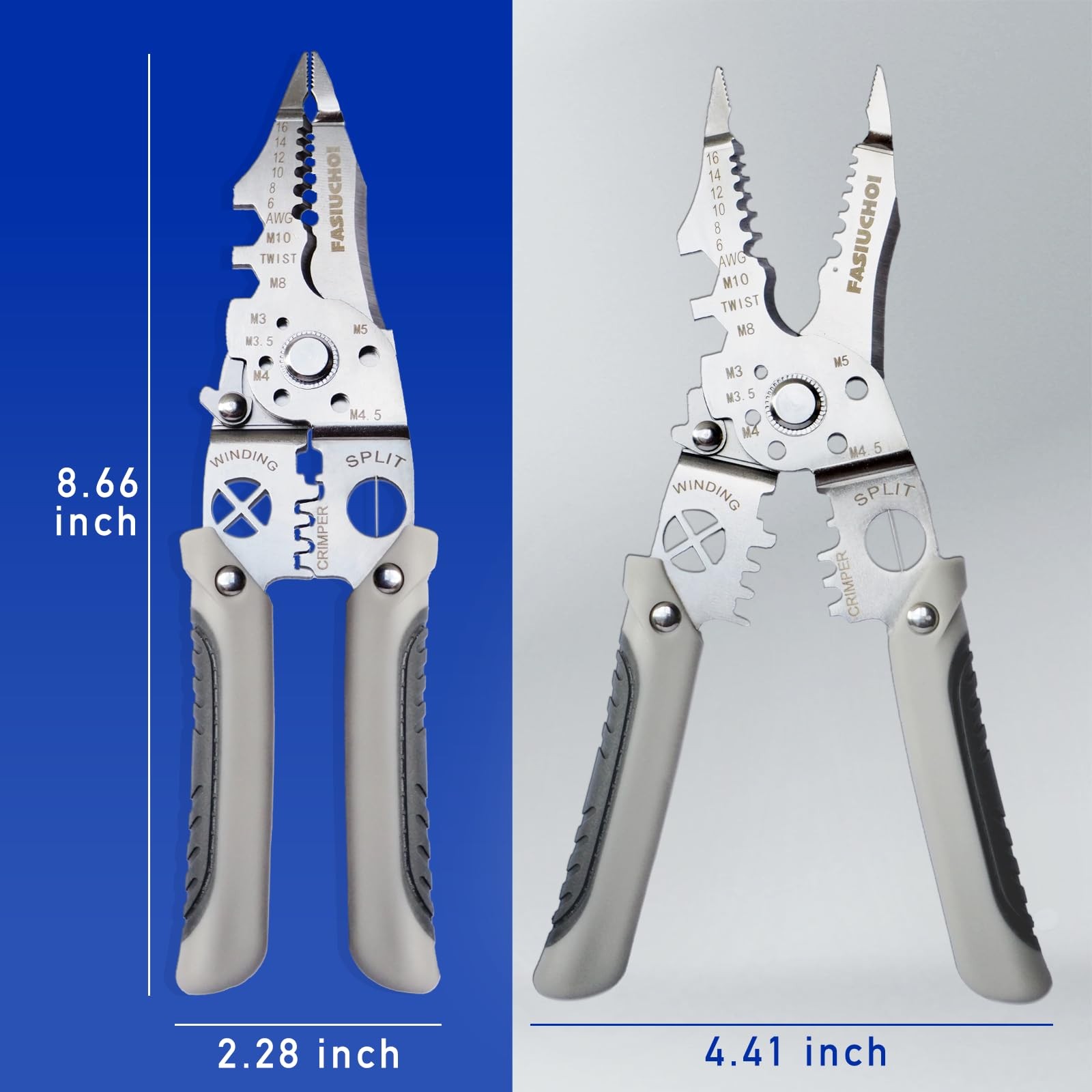 9 in 1 Multi Function Wire Stripper Cutter Crimper Electrical Tool Grey