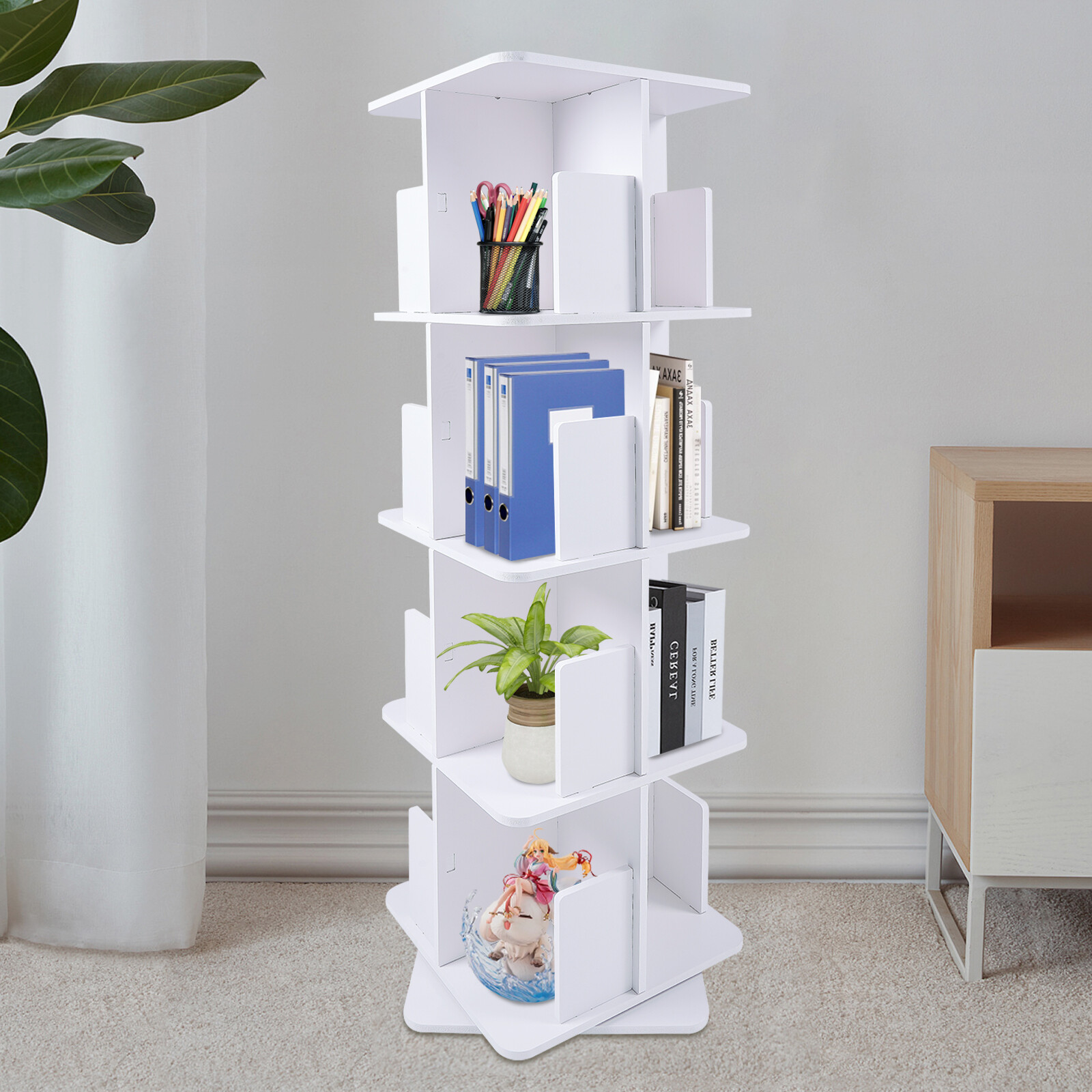 360?? Rotating Bookshelf 4 Tier Standing Bookcase Small Corner Bookcase