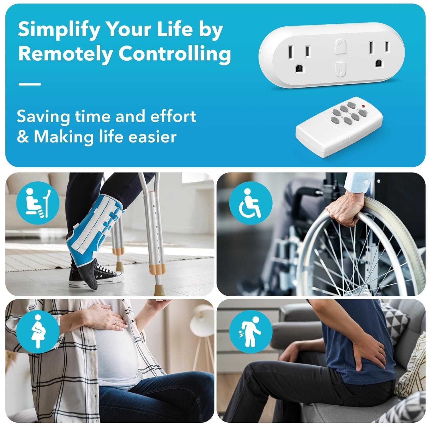 HBN Wireless Remote Control Outlet with 2 Individual Switch Control, 15A/1875W