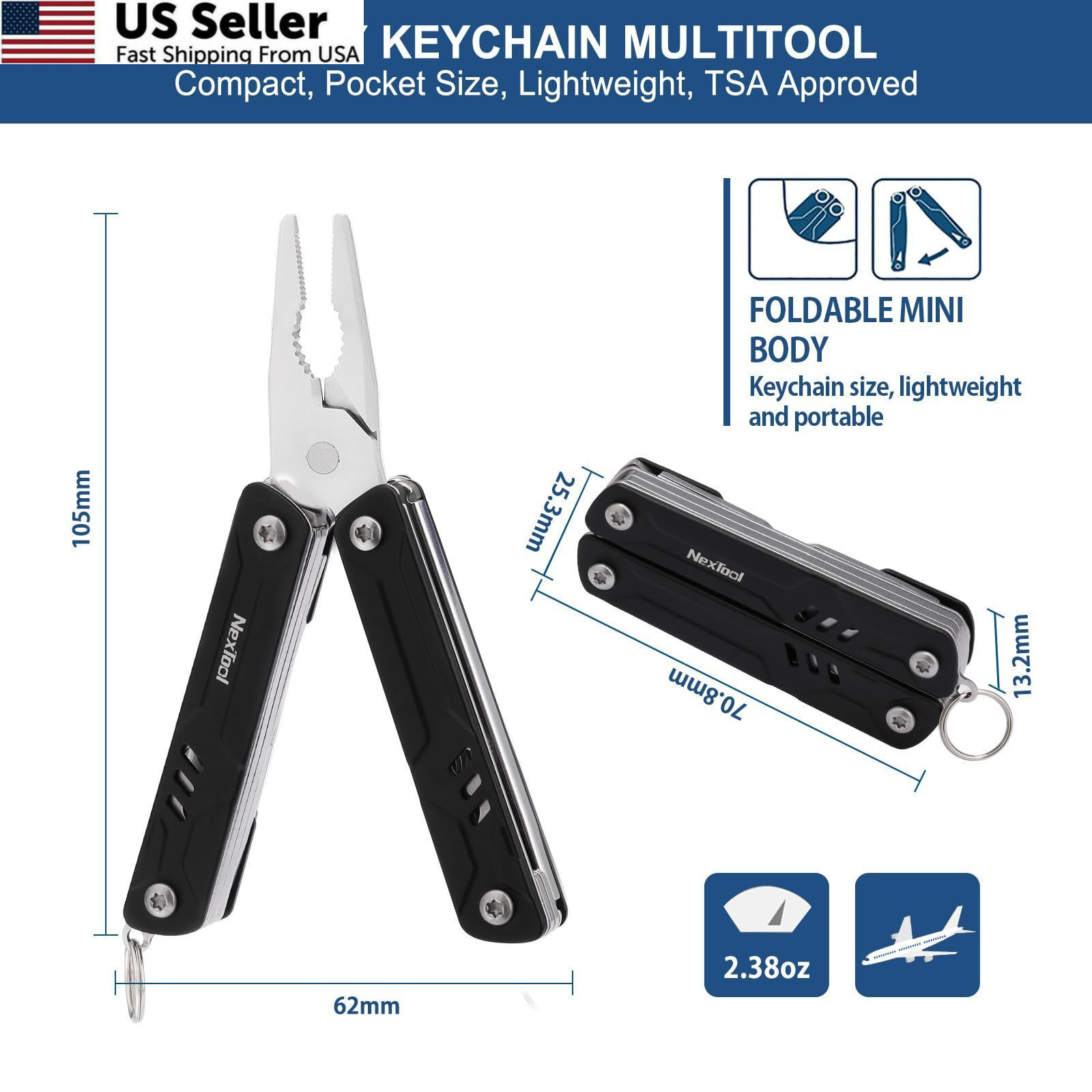 NexTool Mini Multitool - 9 in 1 Keychain Pocket Size, Sailor Lite