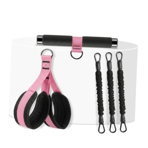 Pedal Resistance Band with Handles for Women, 3 Detachable Bands, Black/Pink