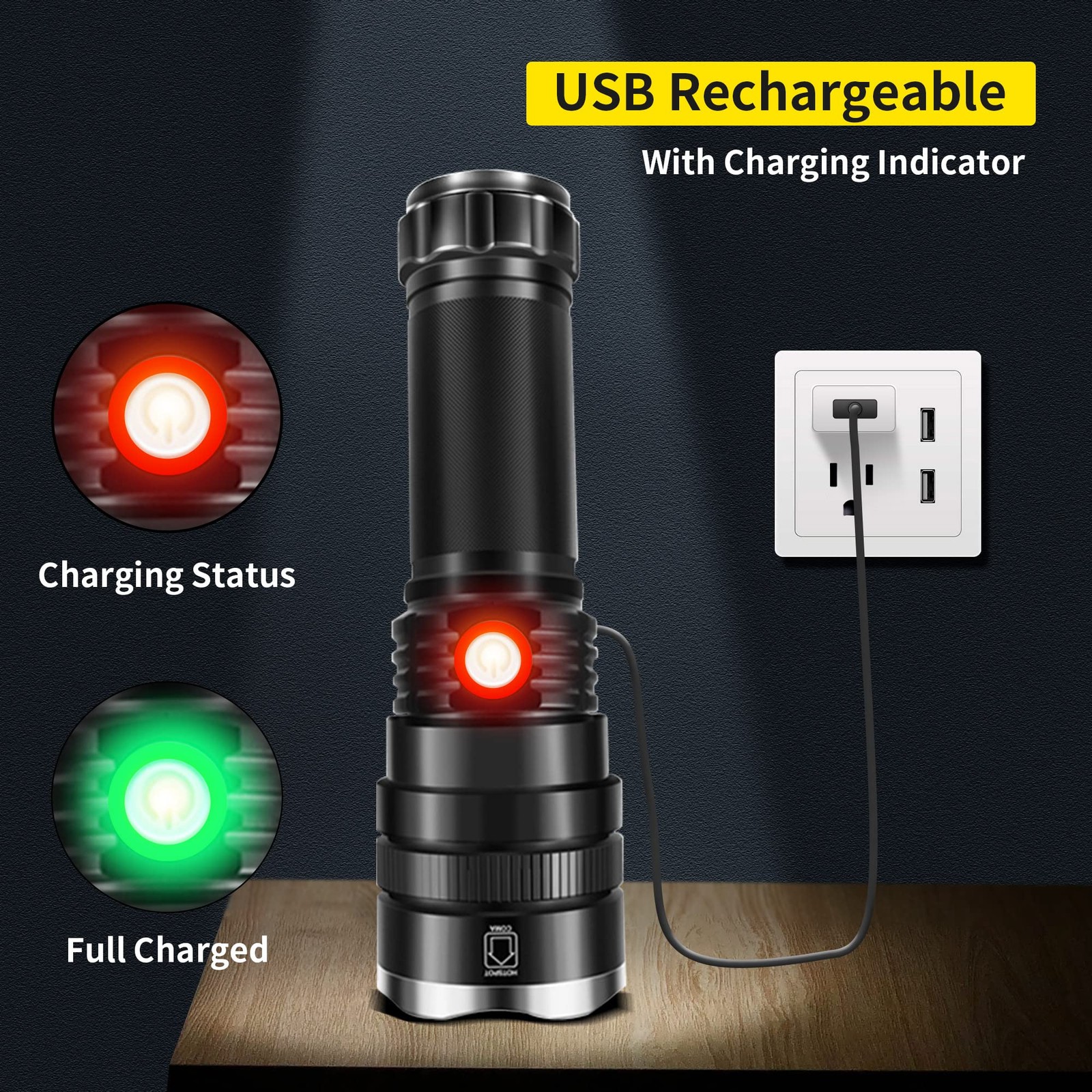 Flashlight Rechargeable Flashlights Flashlight 3 Modes Adjustable Waterproof ...