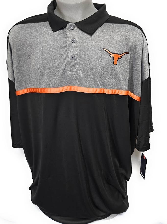 Mens Fanatics NCAA Univ of Texas Longhorns Black Grey Poly Polo Style Shirt