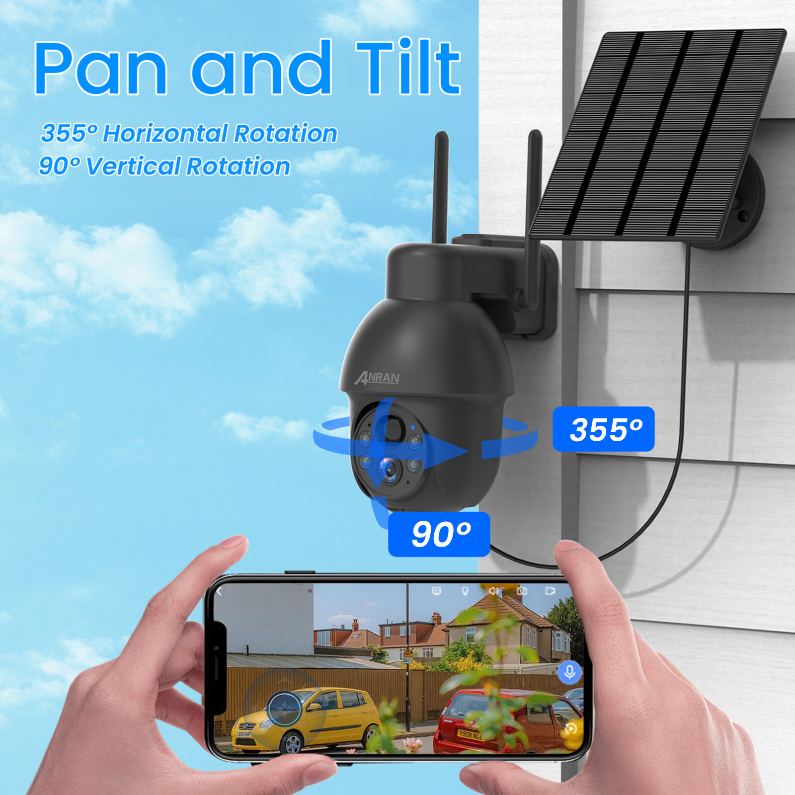 ANRAN Home Security Camera System Solar Panel 360°PTZ Wireless 3MP Outdoor Audio