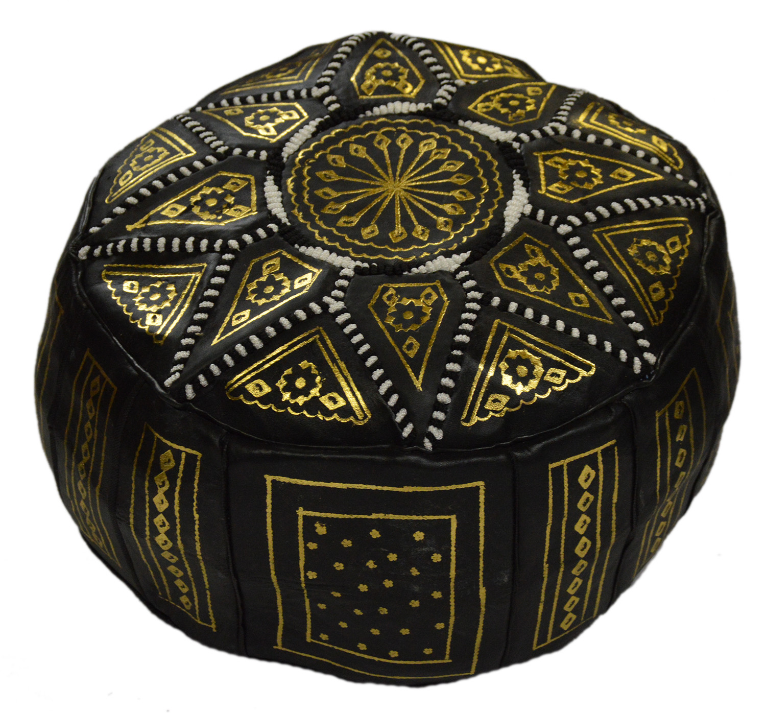 Pouf Moroccan Hassock Pooff Leather Pouff Ottoman Footstool Medium Black