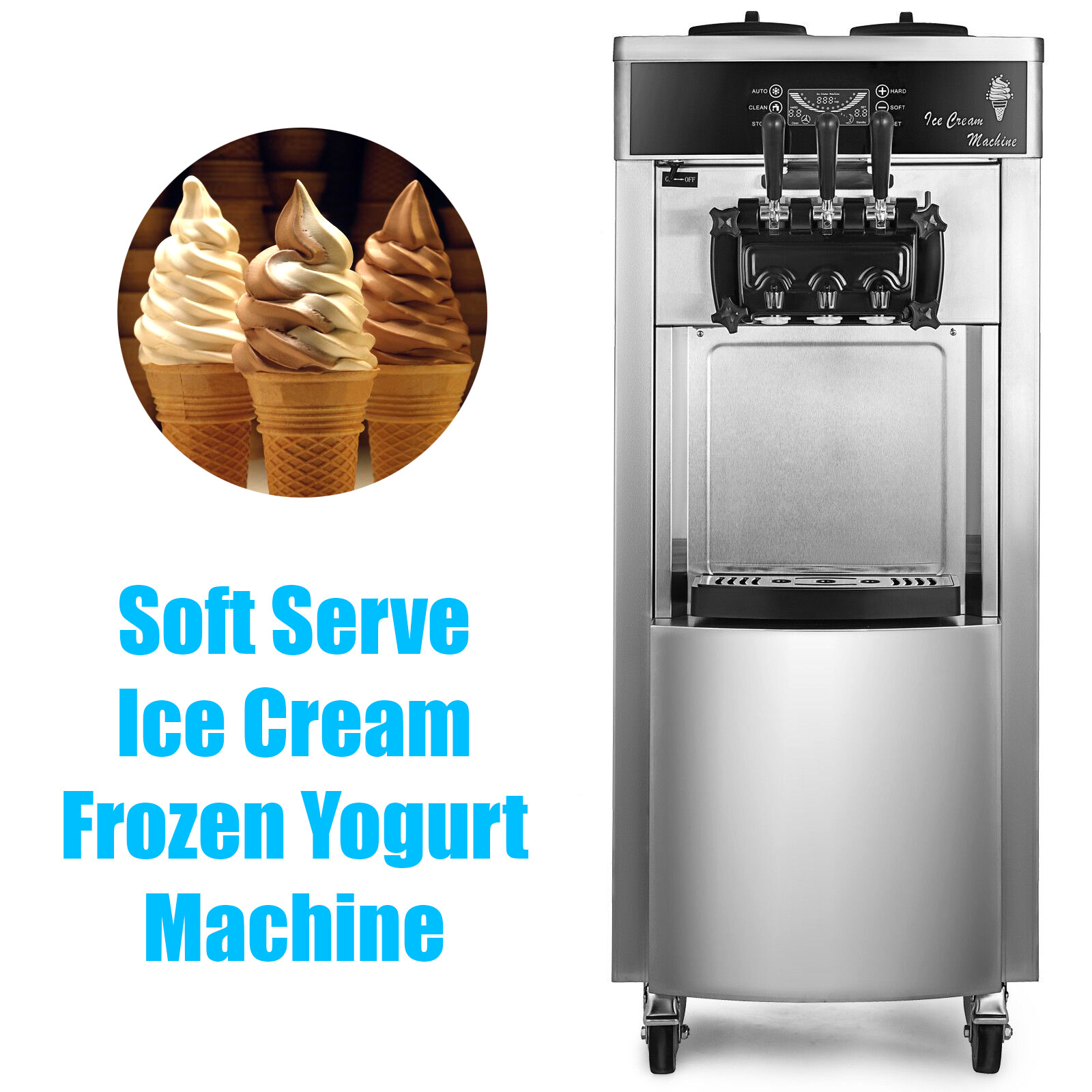 Commercial Stainless Soft Serve Ice Cream & Frozen Yogurt Maker Machine 3 Flavor