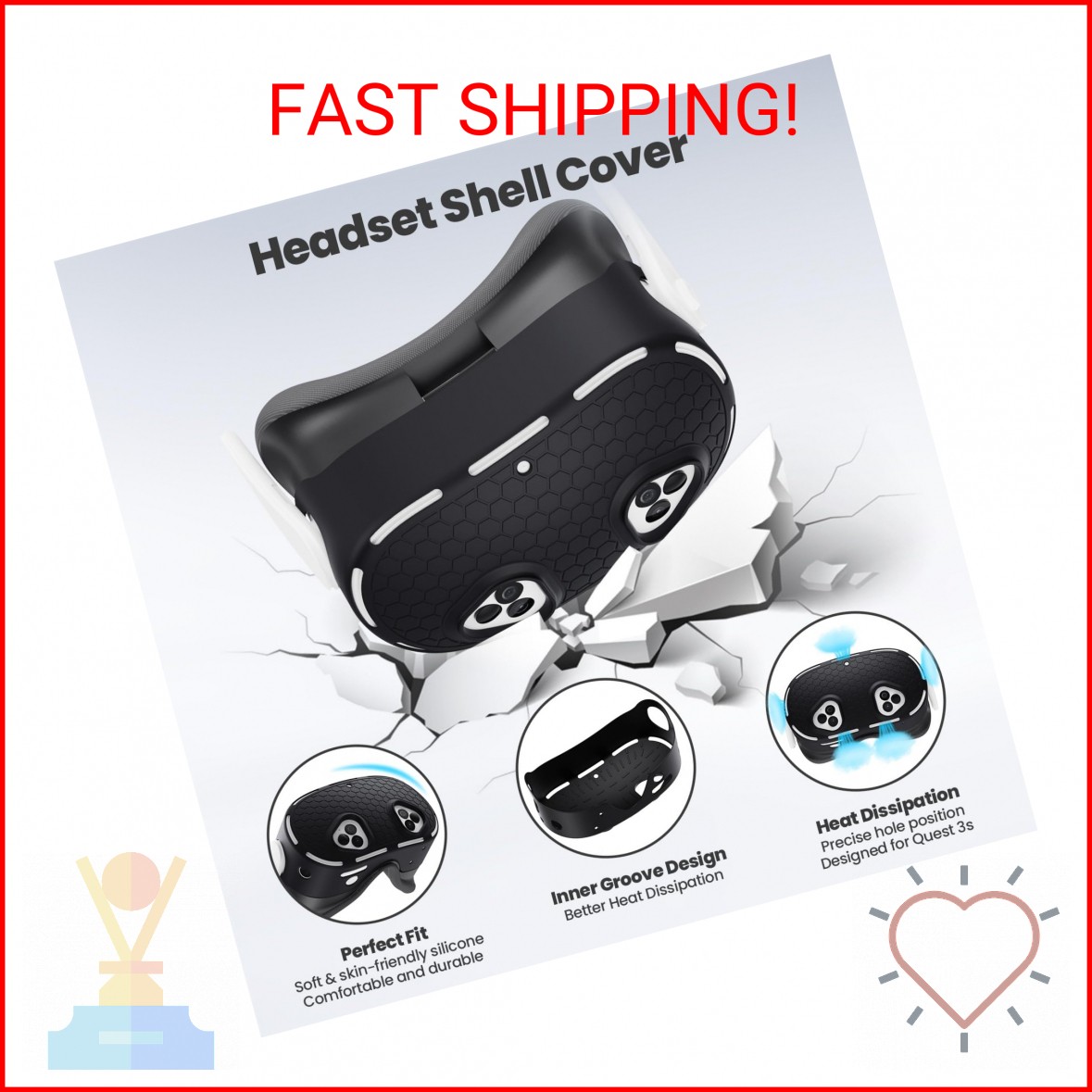 Silicone Cover Set Compatible with Meta/Oculus Quest 3s Accessories, VR Silicone
