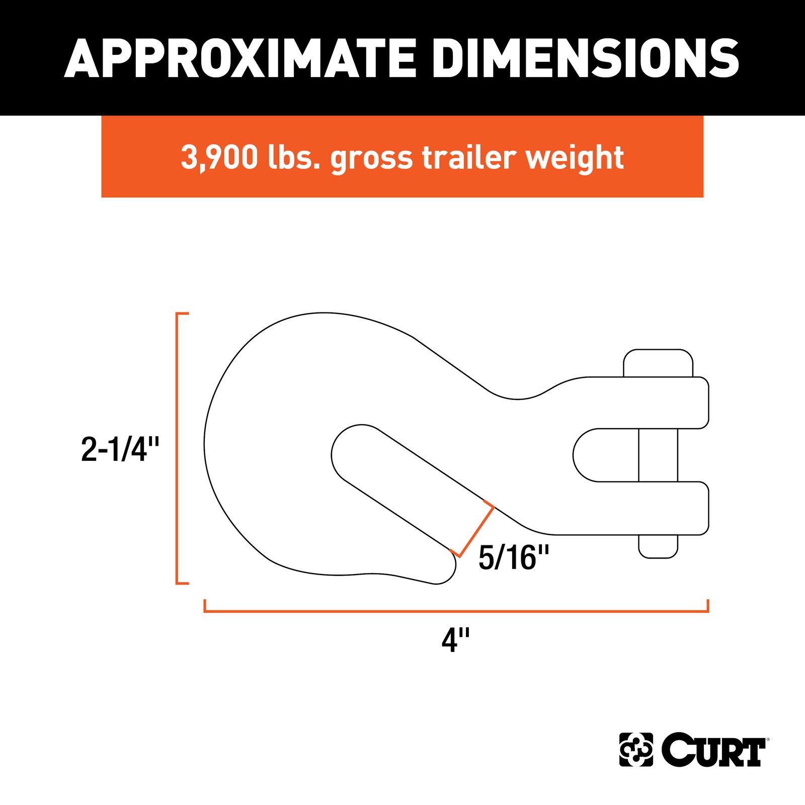 Curt-5/16" Clevis Grab Hook (3,900 lbs, 7/16" Pin)