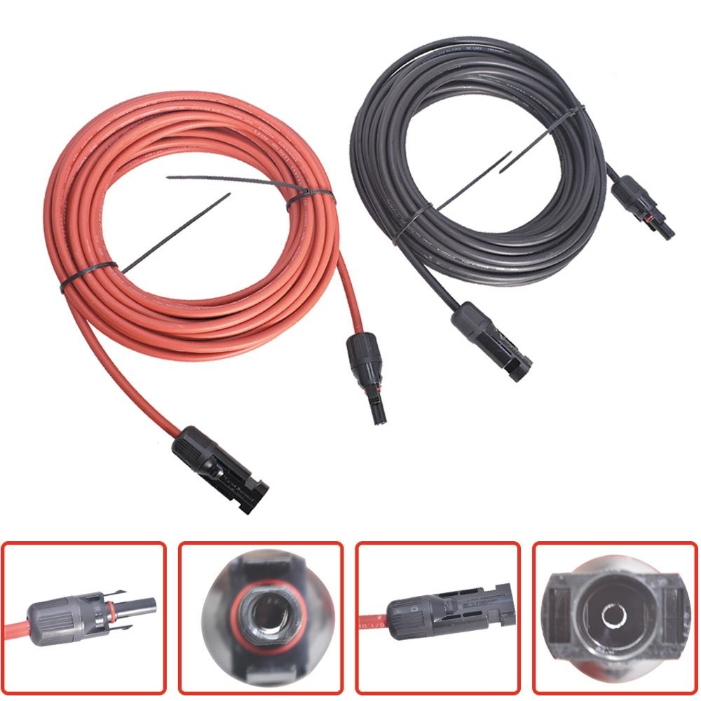 Wire Connector 10AWG Black + Red Solar Panel Extension Cable 30Ft
