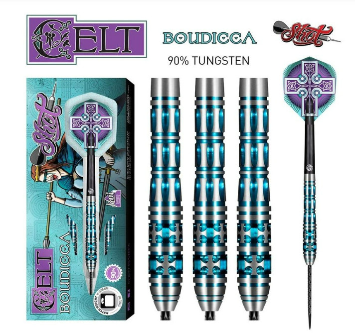 Shot! Darts Celt Boudicca Steel Tip Dart Set 90% Tungsten Barrels - 26G