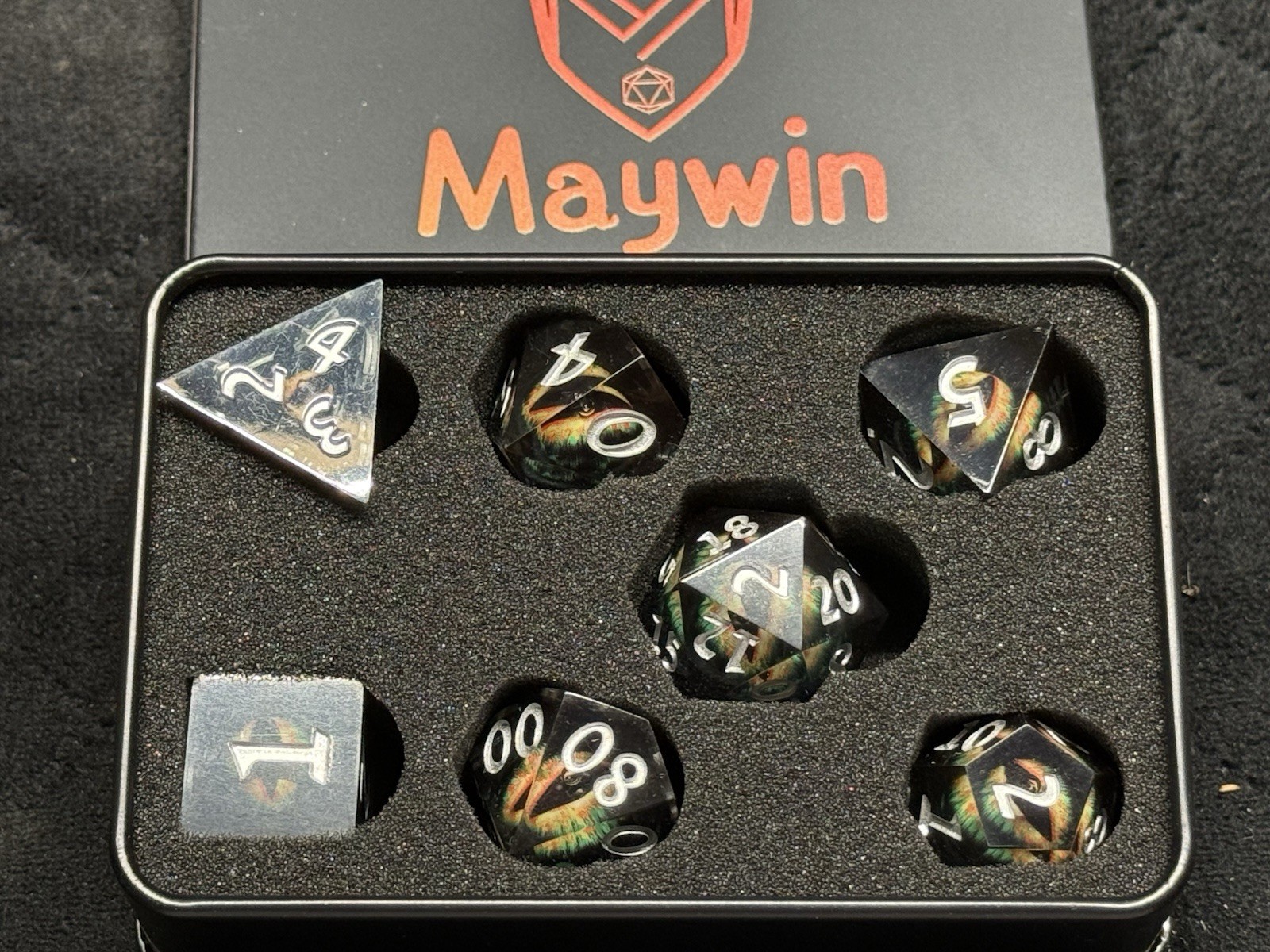 Maywin D&D Set Of Dice 7 Pieces, Floating Eye  Liquid Core Version