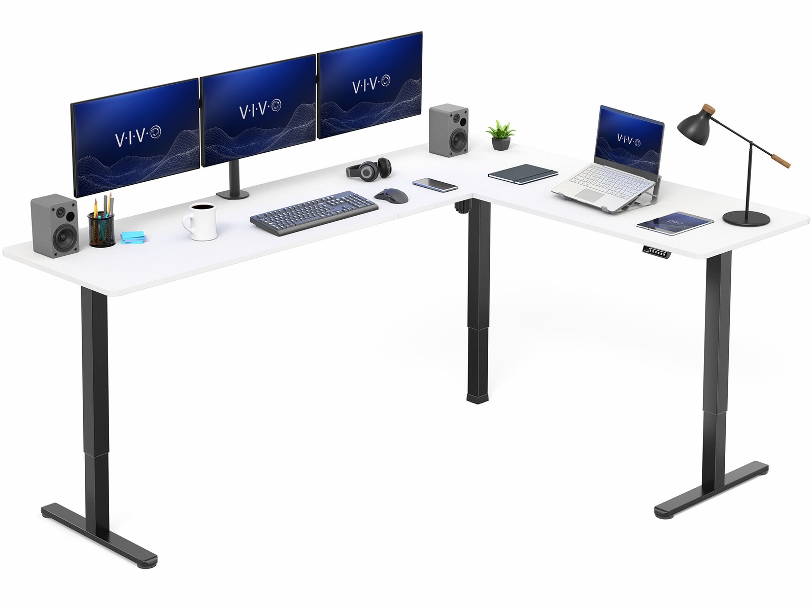VIVO White / Black Electric 84" x 63" Corner Standing Desk, L-Shaped Workstation