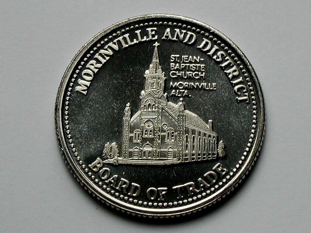 Morinville AB CANADA 1985 Trade DOLLAR Token with Cathedral & Convent Building