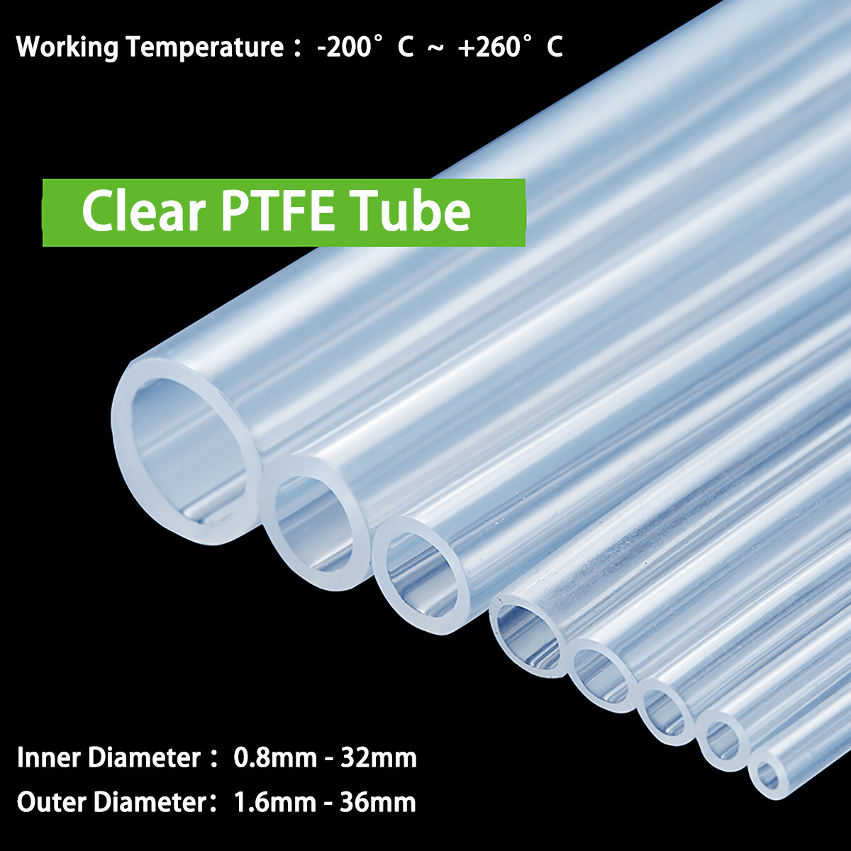 PTFE Tube Tubing Pipe 1mm-32mm ID 2mm-36mm OD High Temp Resistance Clear Tube
