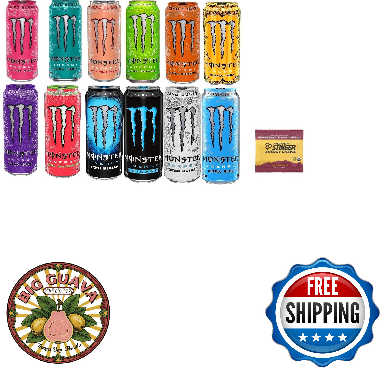 Monster Energy Drink Variety Low Calorie Pack 16oz Pack of 12 Stinger Energy Che