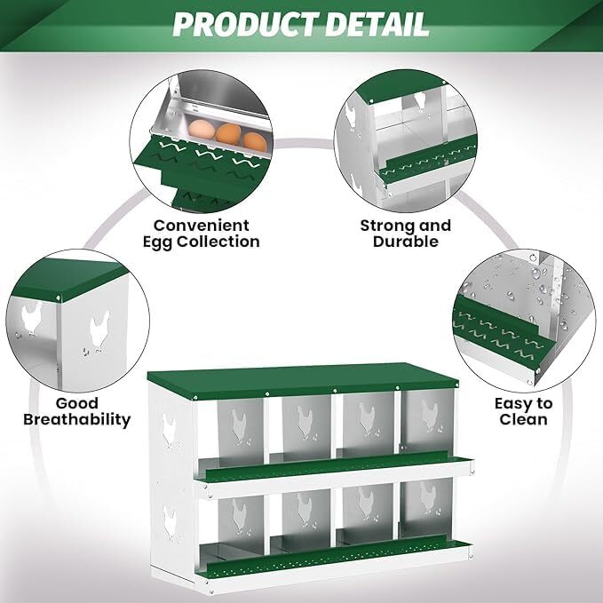 8 Holes Chicken Nesting Box Coop Egg Laying Box with Roll Out Egg Collection US