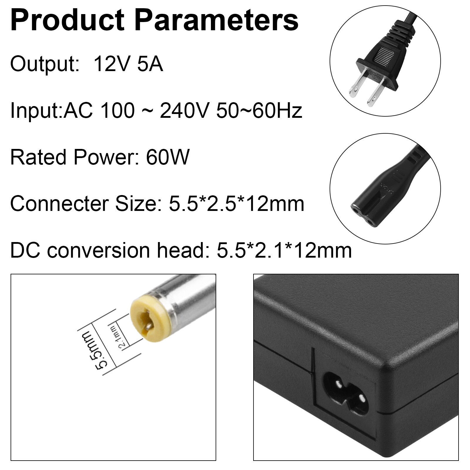 DC 12V 5A Power Supply Adapter +8 Split Power Cable for CCTV Security Camera DVR