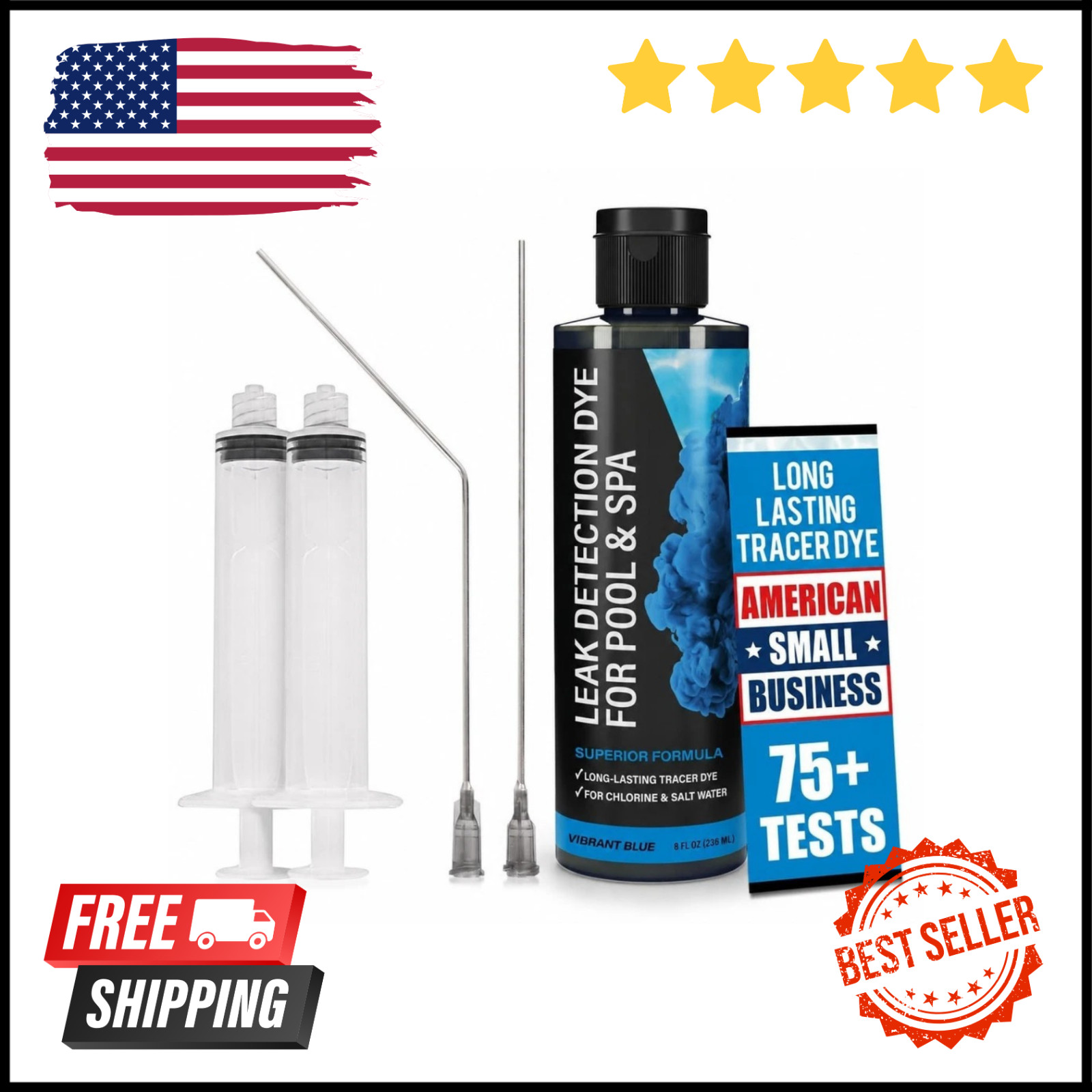 Pool Leak Detection Dye Kit  75+ Tests  2 Stainless Steel Precision Applicators