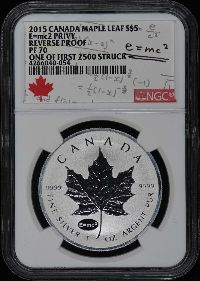 2015 CANADA MAPLE LEAF E=mc2 PRIVY S$5 NGC RP70