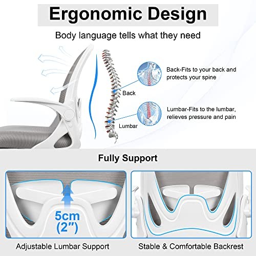Primy Ergonomic Drafting Chair with Flip-up Armrests Tall Office Chair Grey
