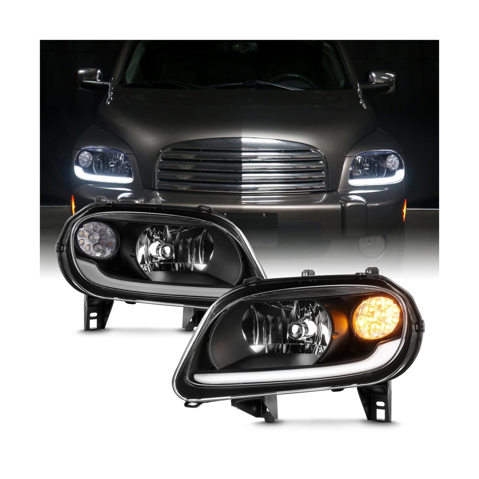 AKKON - For 2006-2011 Chevy HHR Halogen Type Headlights | Halogen Model LED B...