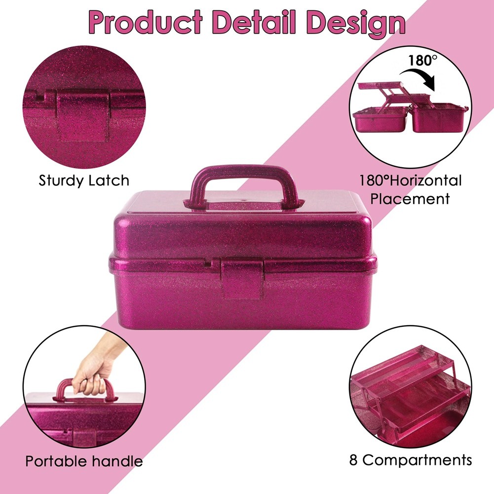 2X(Glitter & Craft Tool Storage Box,3-Layer Stackable Carry Tackle Box5581