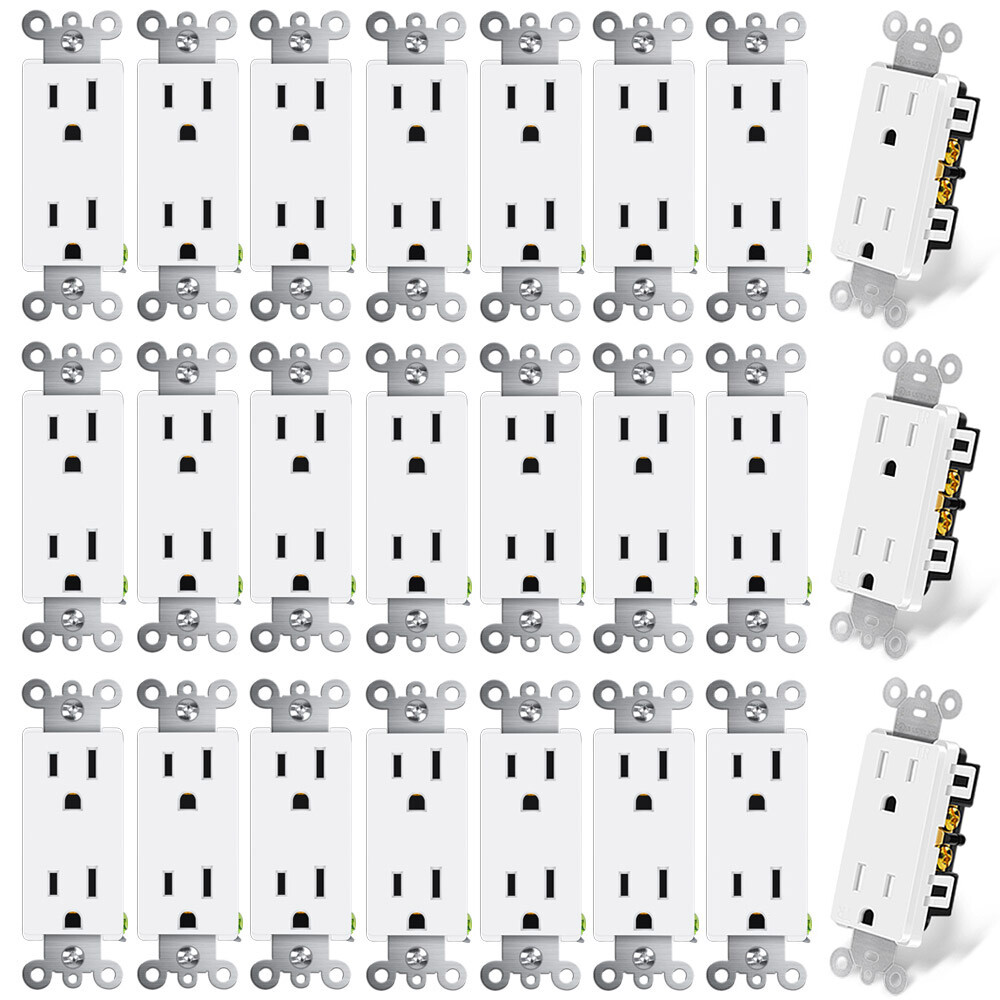 Decor Wall Recetpacle Outlet 15Amp 3 Wire Self-Grounding Tamper Resistant 24Pack