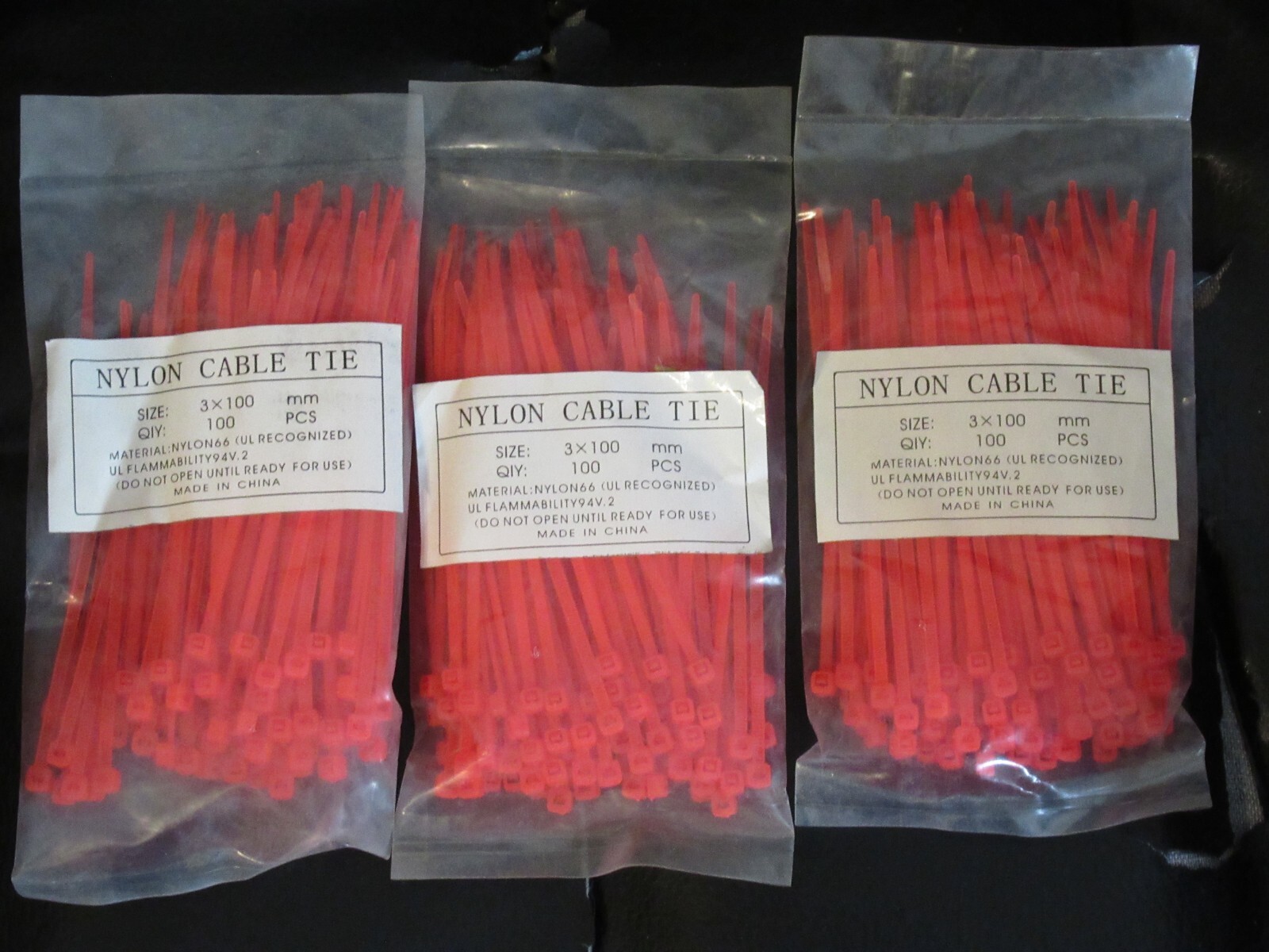 NEW 300 pcs 4" INDUSTRIAL REDDISH PINK NYLON 66 CABLE ZIP TIES Sealed 3 x 100 mm