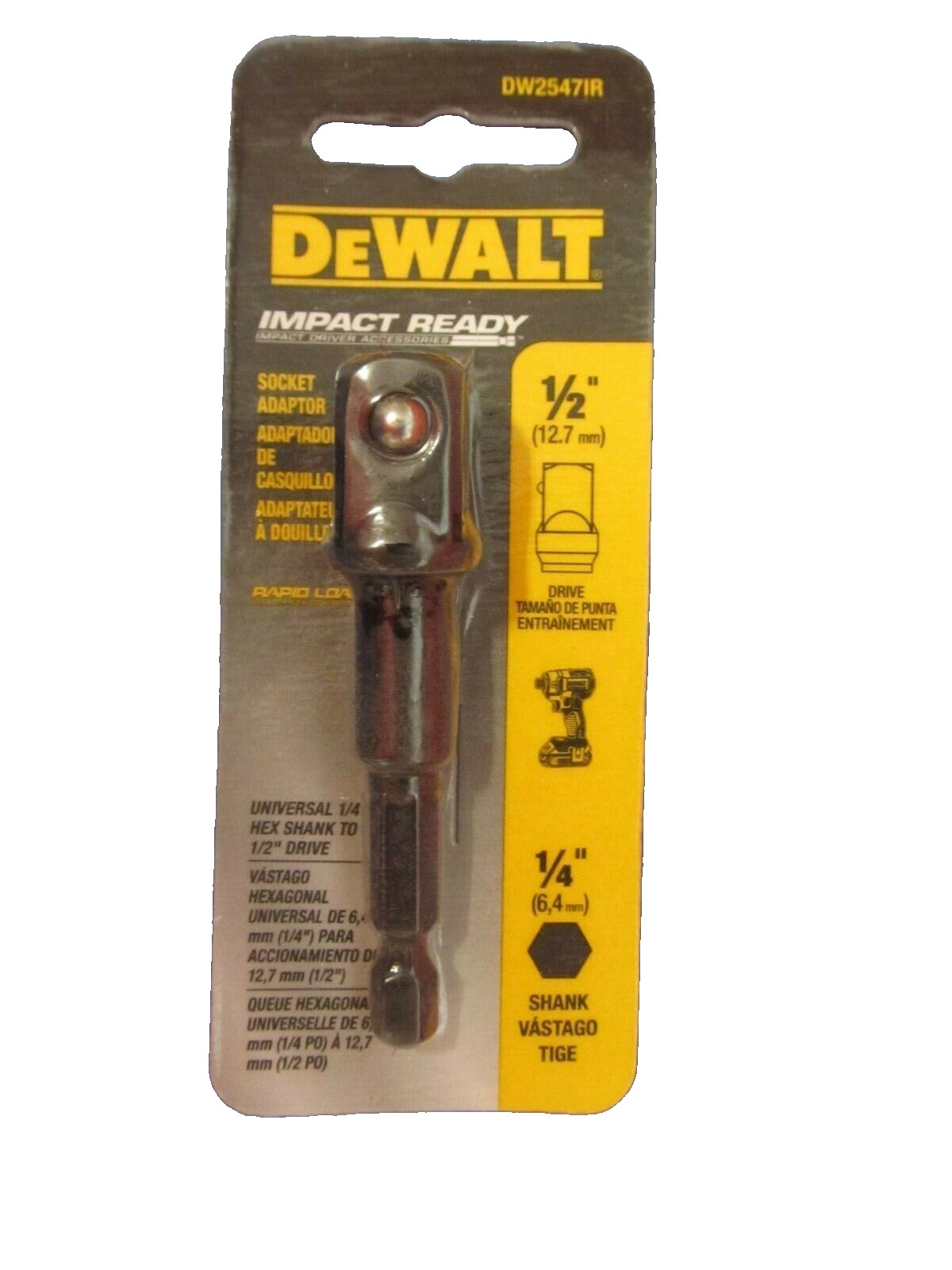 DeWalt 1/4" Hex to 1/2" Socket Adapter for 18V/20V Impact Ready Driver #DW2547IR