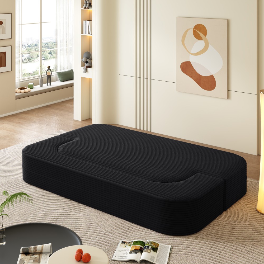 Foldable 2-in-1 Sofa Bed Sleeper Couch w/ Pillows & Blanket, Plush Corduroy