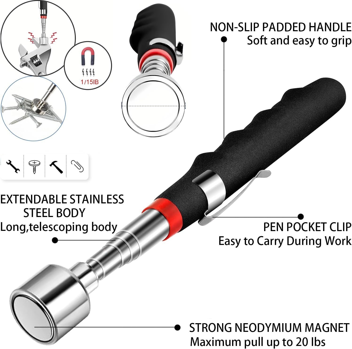Magnetic Pickup Tool and Grabber Set, 35-inch Flex