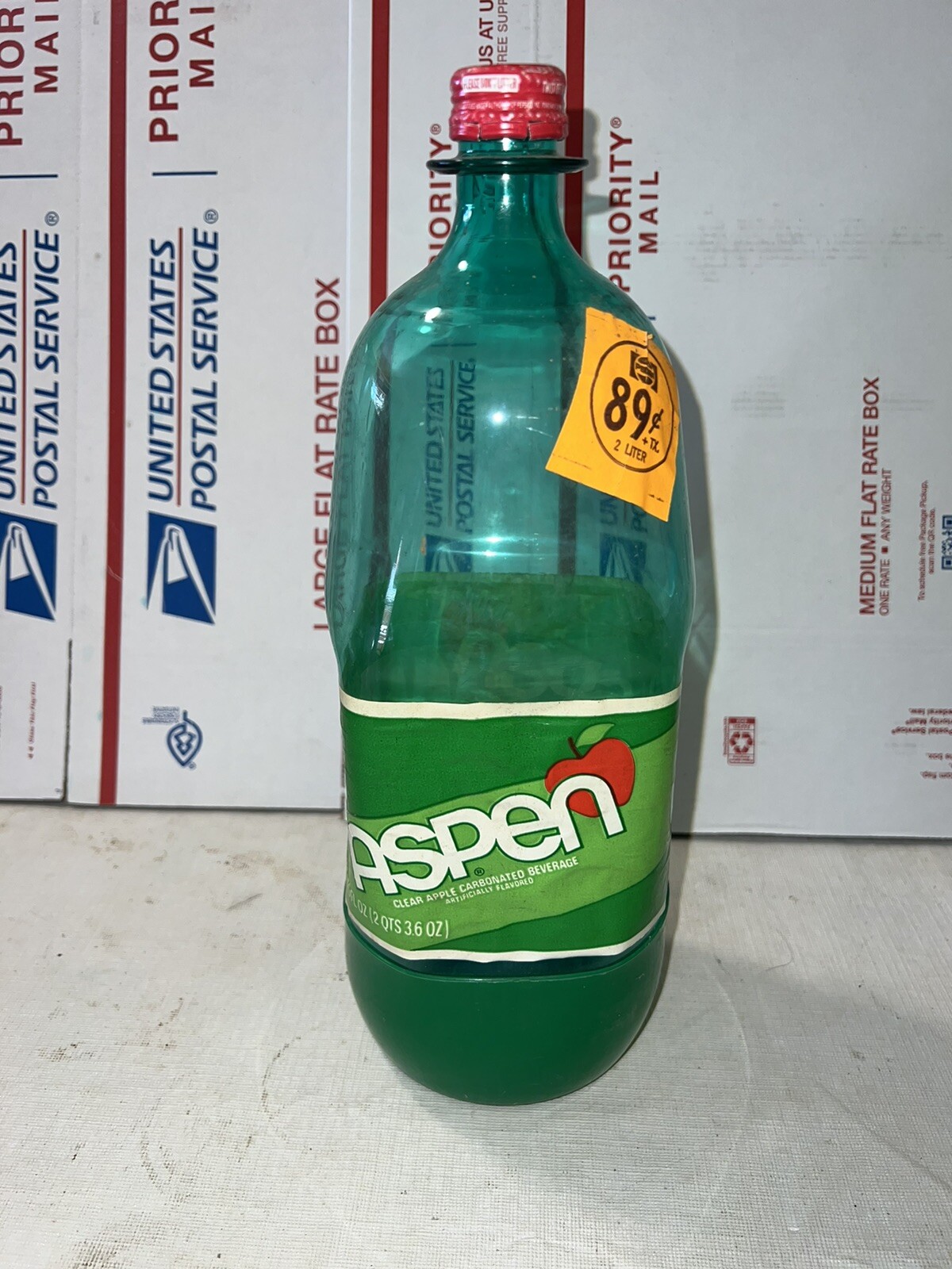ASPEN APPLE BEVERAGE SODA EMPTY 2 LITER BOTTLE DISCONTINUED 1982 PEPSI PRODUCT
