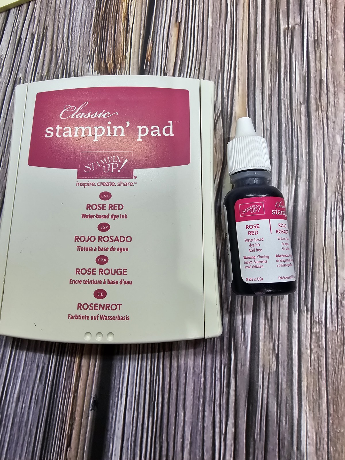 STAMPIN' UP! ROSE RED Classic Ink pad & FULL REFILL Old Style LINEN