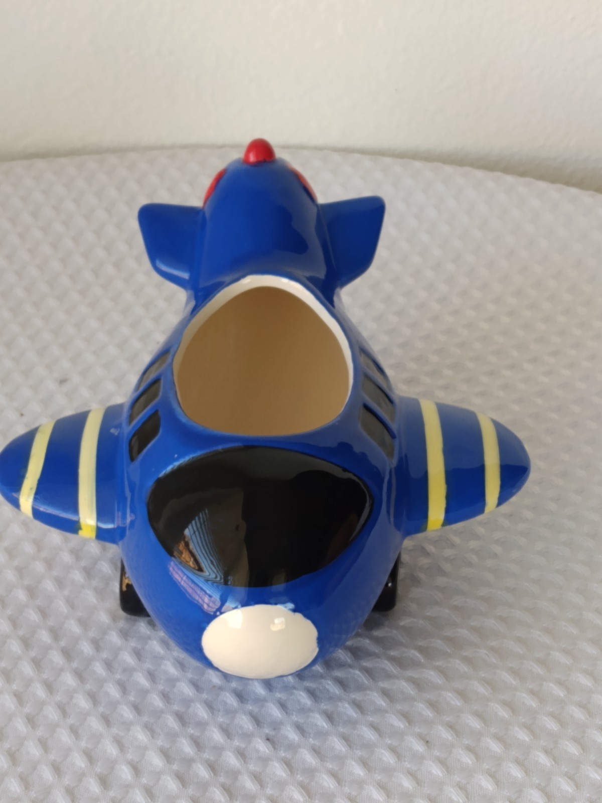 Ceramic Blue Airplane Planter Trinket Vase