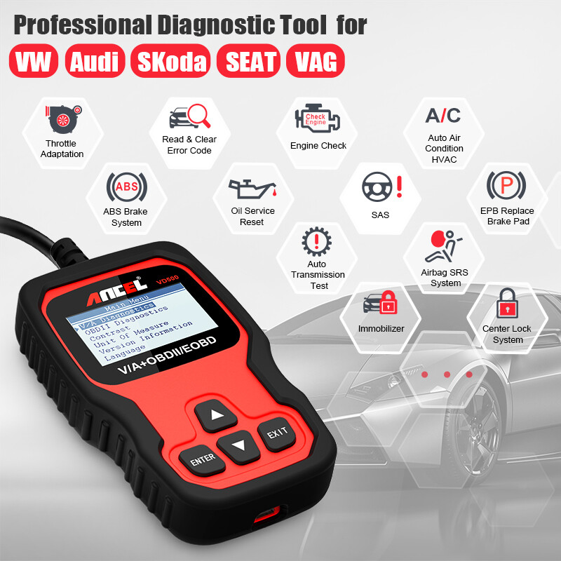 Automotive Code Reader OBD2 Scanner Fit For VW Audi Skoda Seat Full System Check