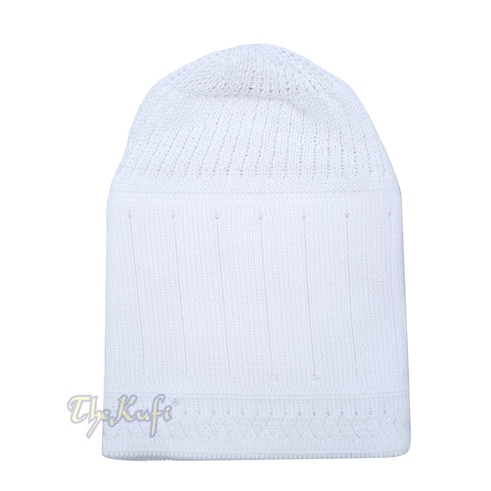 White Cotton Stretch-Knit Kufi Skull Cap - Muslim Men Hat Comfortable Soft Fit